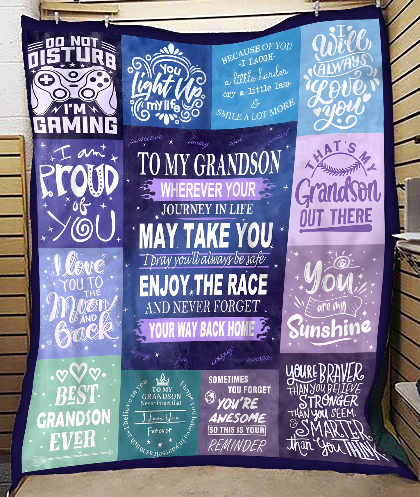 BLANKET FOR GRANDSON – COMFORT & WARMTH GIFT FROM GRANDPARENTS  Sherpa Fleece Quilt Blanket MTNN00 (SKUB11-BLK-02)