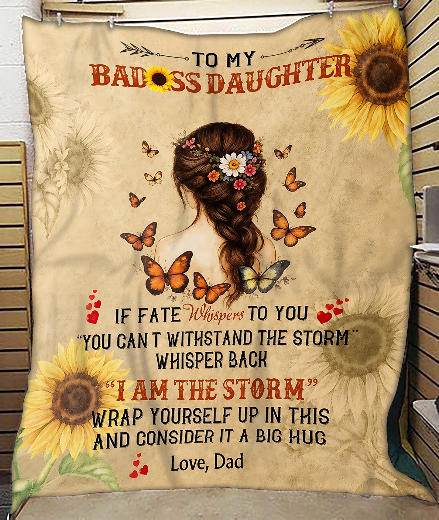 BLANKET FOR DAUGHTER – I AM THE STORM – SUNFLOWER SHERPA GIFT FROM DAD MTNN00 (SKU2605-311)