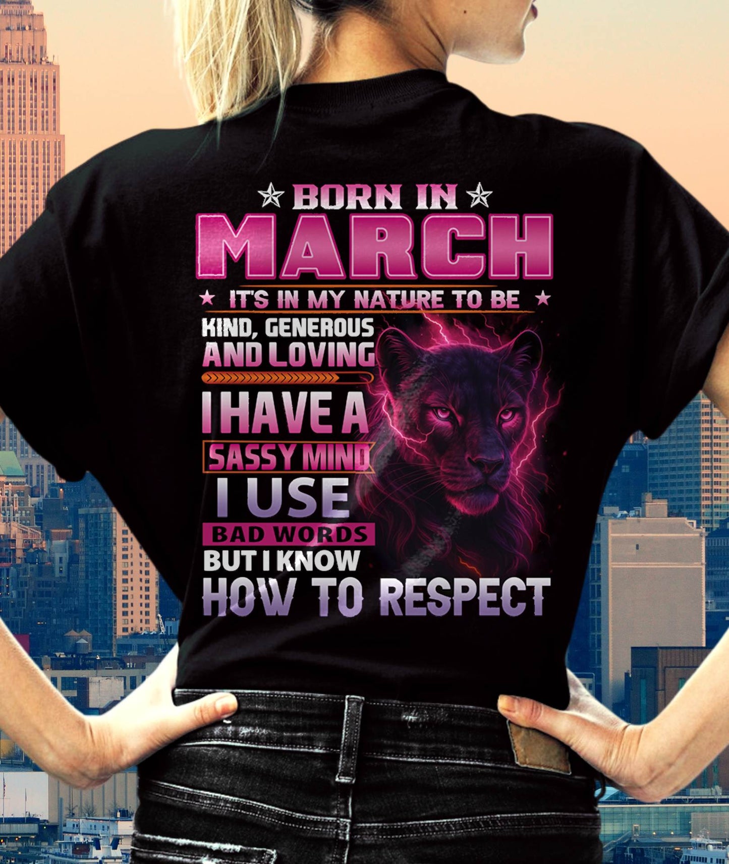 March - Fierce Panther Graphic Tee - Birthday Gift For Women - MTNN03 (SKU09-24-03)