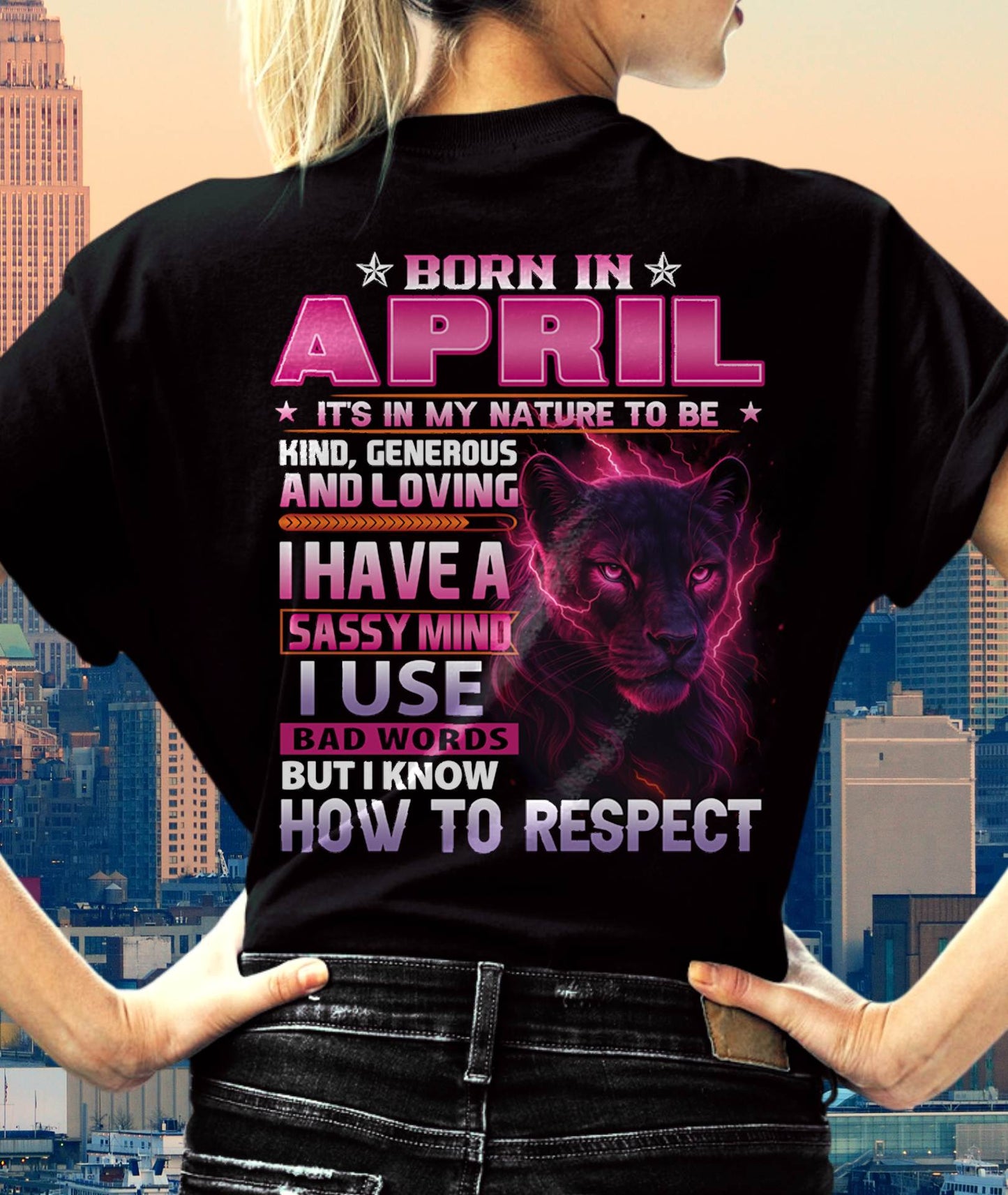 April - Fierce Panther Graphic Tee - Birthday Gift For Women - MTNN04 (SKU09-24-04)