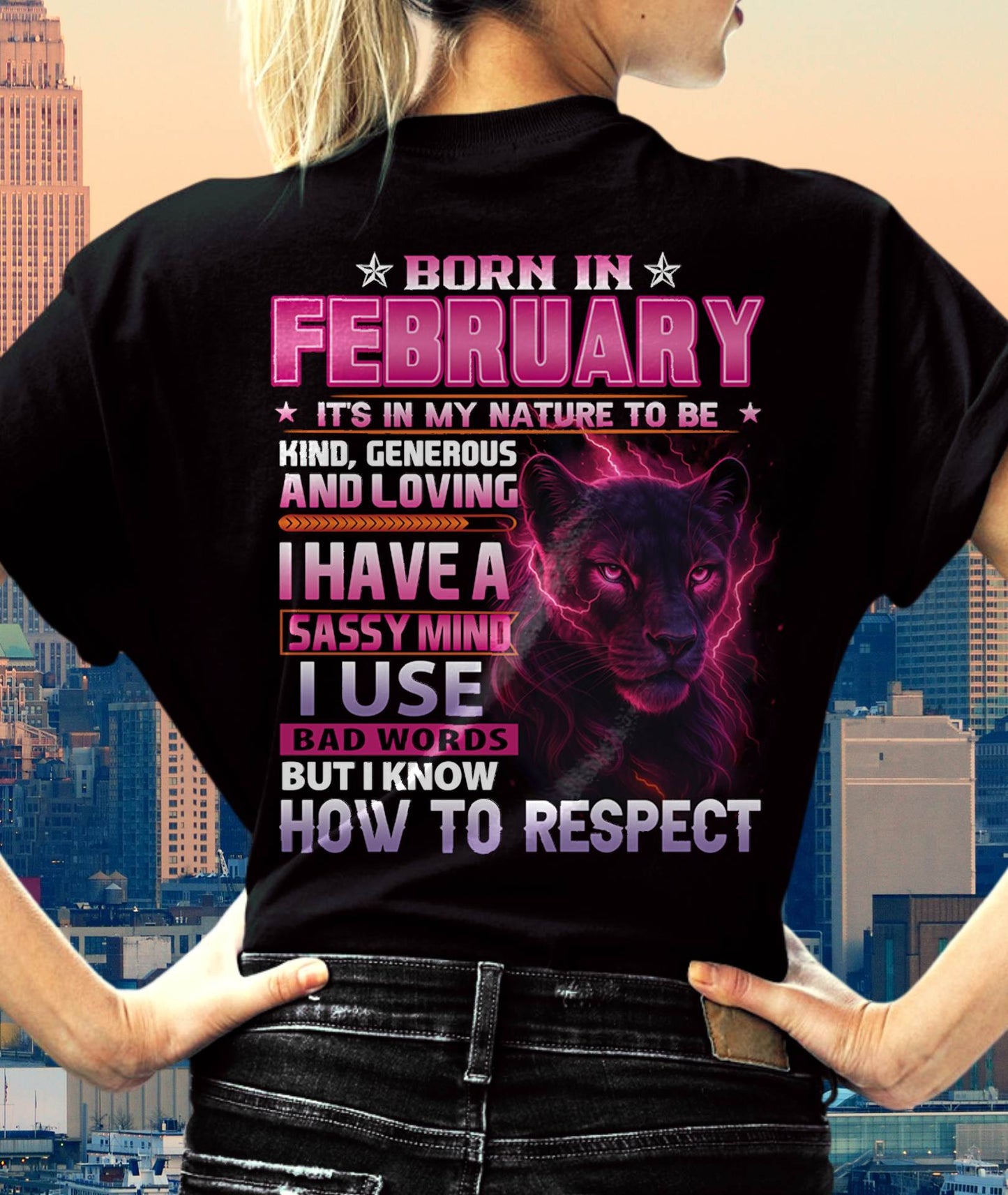 February - Fierce Panther Graphic Tee - Birthday Gift For Women - MTNN02 (SKU09-24-02)