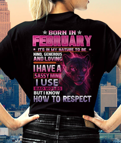 February - Fierce Panther Graphic Tee - Birthday Gift For Women - MTNN02 (SKU09-24-02)
