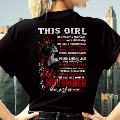 NOVEMBER – THIS GIRL HAS FOUGHT A THOUSAND BATTLES – T-SHIRT FOR WOMEN - MTNN11 (SKU2608-64-11)