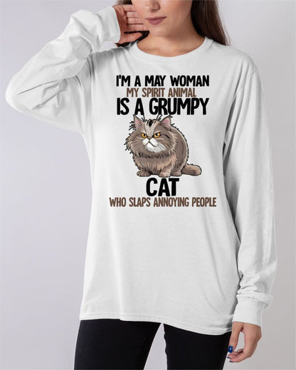 MAY - MY SPIRIT ANIMAL IS A GRUMPY CAT - BIRTHDAY SHIRT FOR WOMEN - MTNN05 (SKU12-278-05)