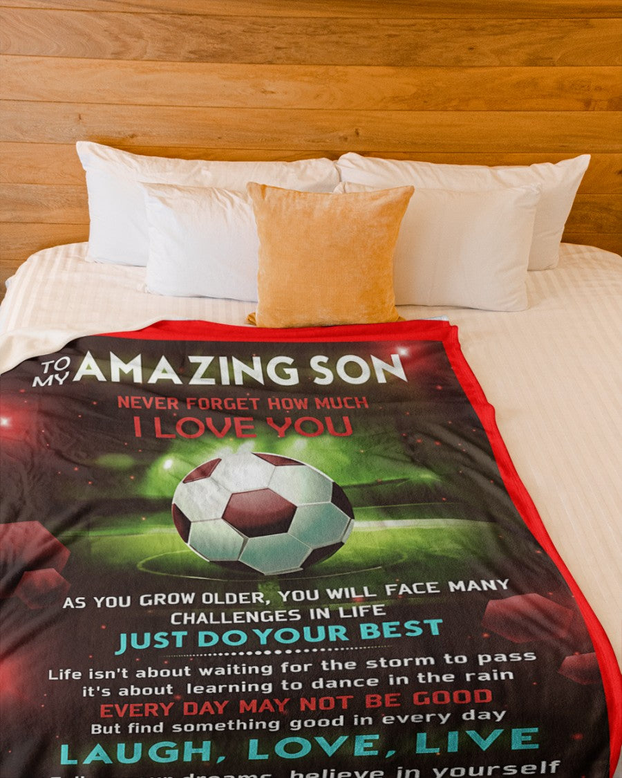 BLANKET FOR SON – COMFORT & WARMTH GIFT FROM DAD Sherpa Fleece Quilt Blanket NTTD00 (SKUB-BLK-DADRED)