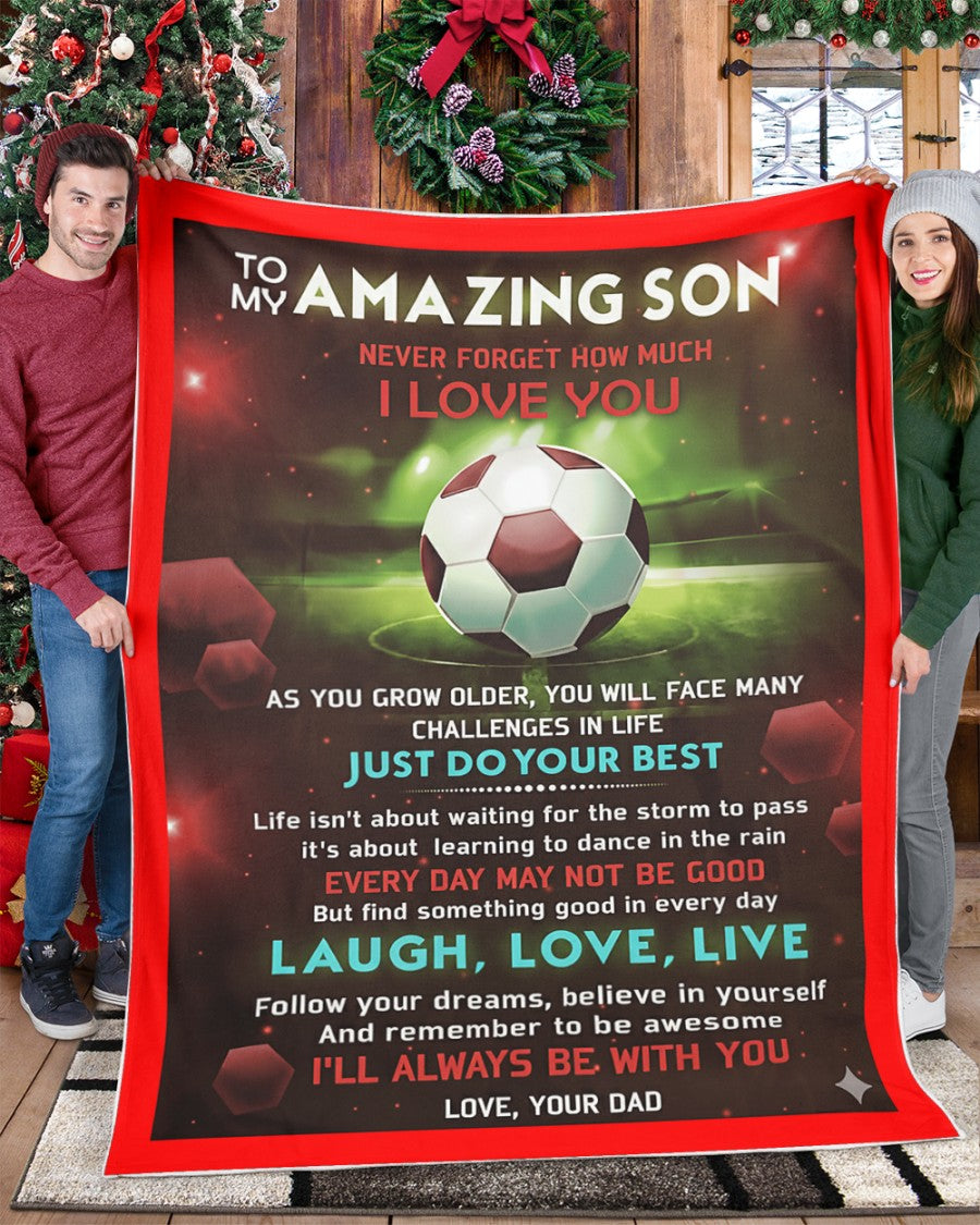 BLANKET FOR SON – COMFORT & WARMTH GIFT FROM DAD Sherpa Fleece Quilt Blanket NTTD00 (SKUB-BLK-DADRED)