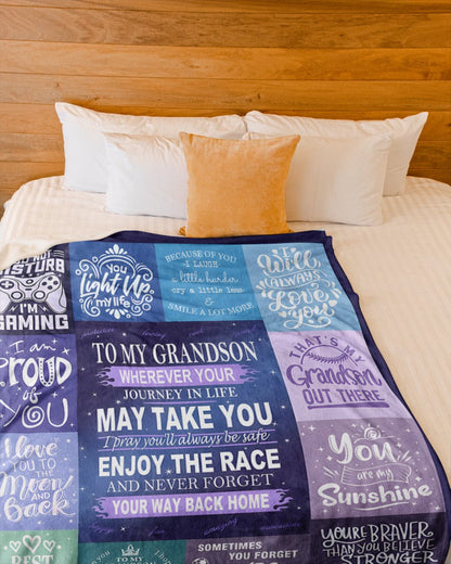 BLANKET FOR GRANDSON – COMFORT & WARMTH GIFT FROM GRANDPARENTS  Sherpa Fleece Quilt Blanket MTNN00 (SKUB11-BLK-02)