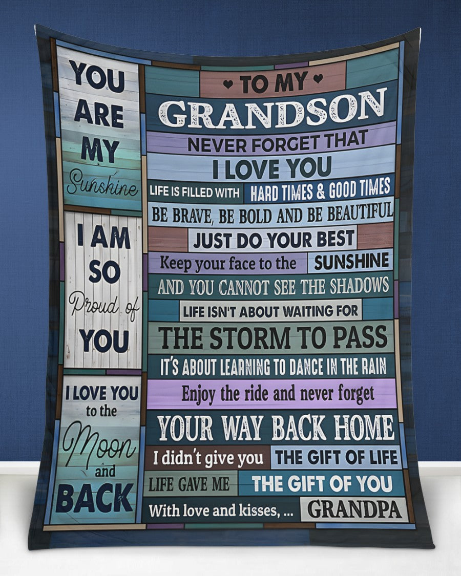 BLANKET FOR GRANDSON – COMFORT & WARMTH GIFT FROM GRANDPA  Sherpa Fleece Quilt Blanket NTTD00 (SKUB11-BLK-08)