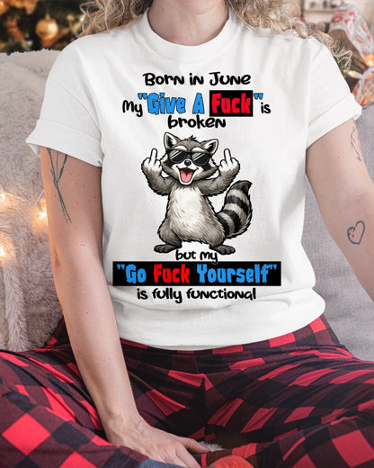 BORN IN JUNE, MY "GIVE A F*CK" IS BROKEN FUNNY HUMOR BIRTHDAY MONTH T-SHIRT/HOODIE/SWEATSHIRT FOR WOMAN  - HNDS06