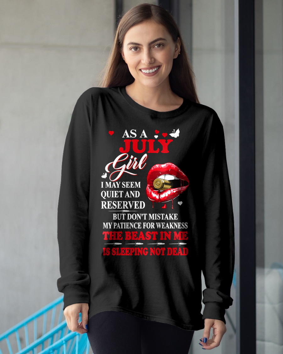 JULY GIRL – THE BEAST IN ME IS SLEEPING, NOT DEAD – LIPS & BULLET GRAPHIC T-SHIRT FOR WOMEN - MTNN07 (SKU2607-146-07)