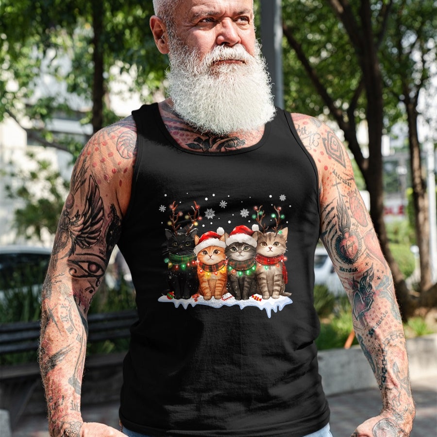 Cat Christmas Light Reindeer Santa Christmas Cat Lover T-Shirt - Christmas Unisex T-Shirt/Hoodie/Sweatshirt - HNDS00