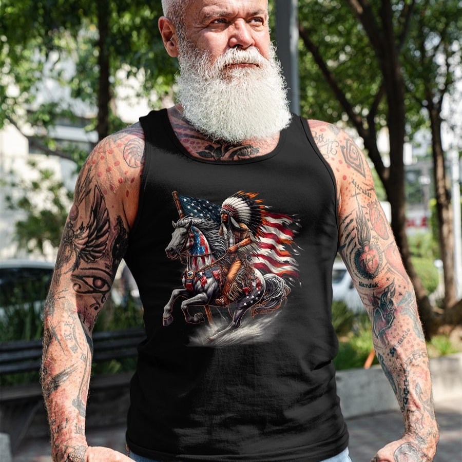 Native American T-Shirts, Vintage Native American Unisex T-Shirt/Hoodie/Sweatshirt HLT00 - Native American Day Flag Indian Riding Horse 4th of July T-Shirt (3)