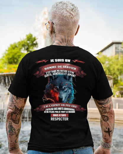JANVIER -  JE SAIS RESPECTER – T-SHIRT D’ANNIVERSAIRE POUR HOMME - frMTNN01 (SKU12-266-01)