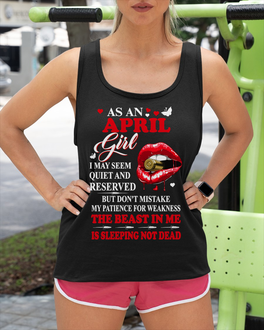 APRIL GIRL – THE BEAST IN ME IS SLEEPING, NOT DEAD – LIPS & BULLET GRAPHIC T-SHIRT FOR WOMEN - MTNN04 (SKU2607-146-04)