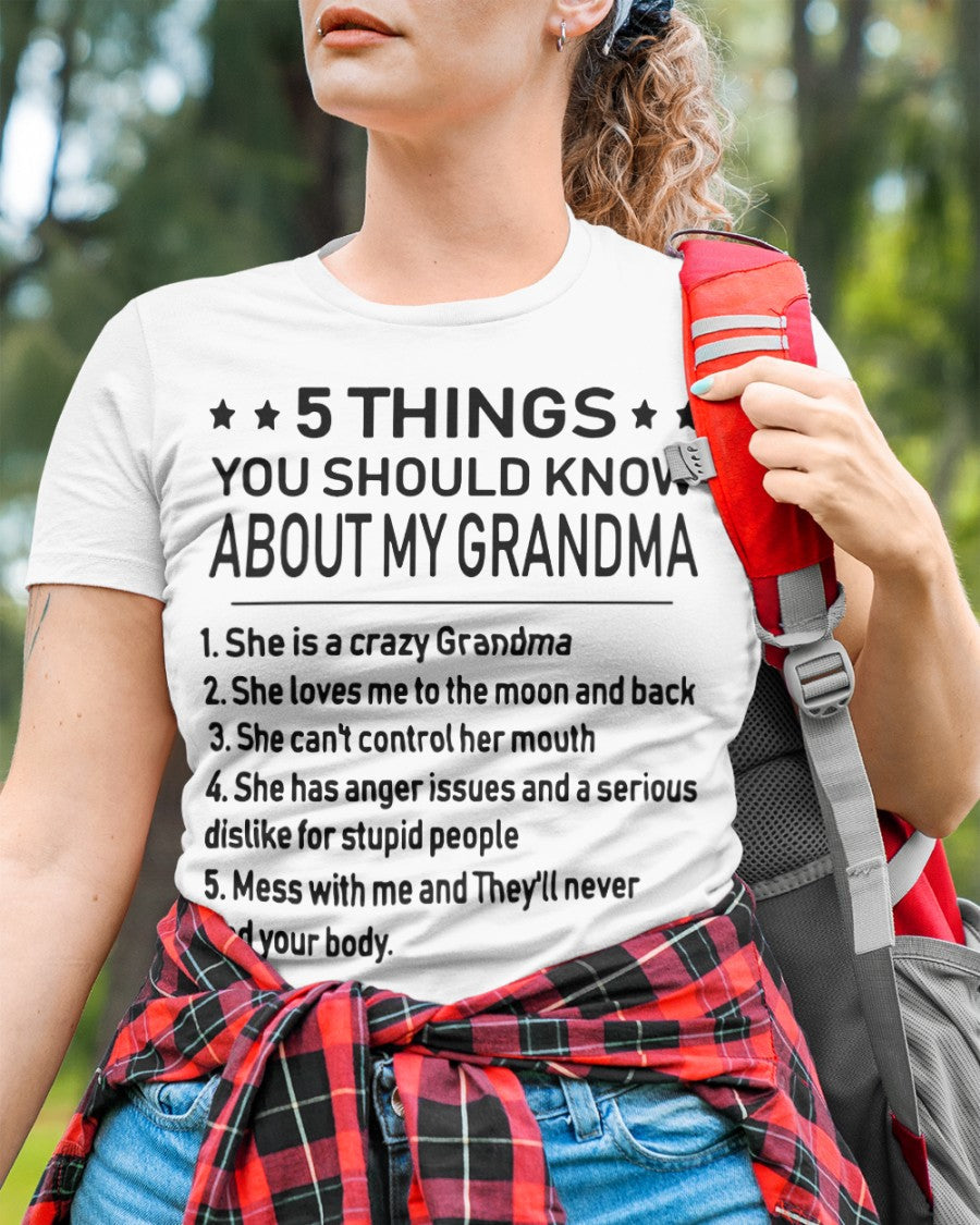 5 THINGS  YOU SHOULD KNOW ABOUT MY GRANDMA - Gift for granddaughter HNDS00 (SKU10-18)