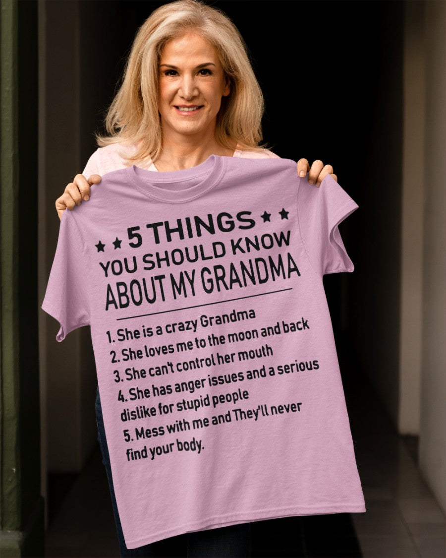 5 THINGS  YOU SHOULD KNOW ABOUT MY GRANDMA - Gift for granddaughter HNDS00 (SKU10-18)