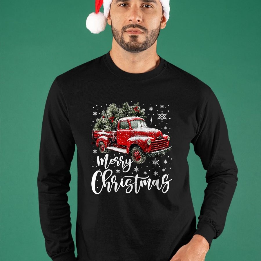 Merry Christmas Red Truck Family Matching Christmas Pajama T-Shirt - Christmas Unisex T-Shirt/Hoodie/Sweatshirt - HNDS00