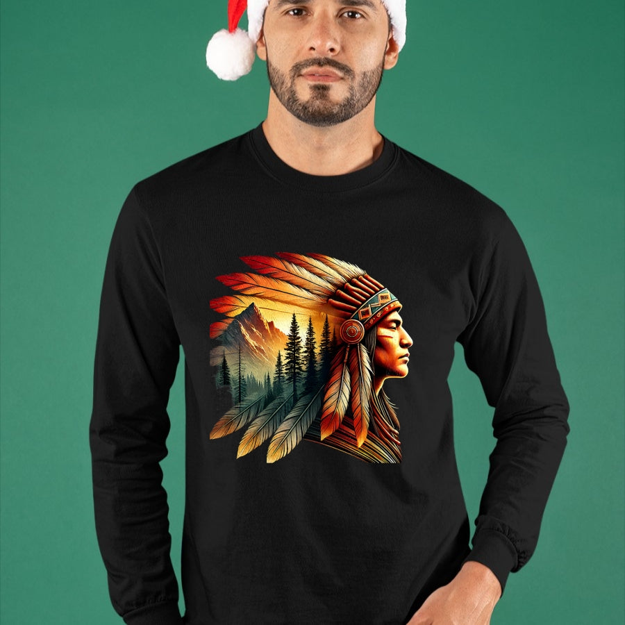 Native American T-Shirts, Vintage Native American Unisex T-Shirt/Hoodie/Sweatshirt HLT00 - Retro Native American Indian Headdress Vintage Men Graphic T-Shirt (1)