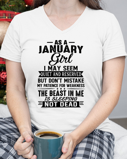JANUARY GIRL – QUIET BUT STRONG, THE BEAST IN ME IS SLEEPING NOT DEAD - T-SHIRT FOR WOMEN – MTNN01 (SKU2607-167-01)
