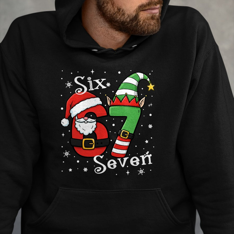 Funny Six Seven 67 Meme 6 7 Elf Santa Christmas Pajamas Kids T-Shirt - Christmas Unisex T-Shirt/Hoodie/Sweatshirt - HNDS00