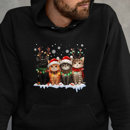 Cat Christmas Light Reindeer Santa Christmas Cat Lover T-Shirt - Christmas Unisex T-Shirt/Hoodie/Sweatshirt - HNDS00