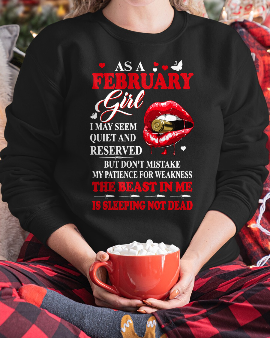 FEBRUARY GIRL – THE BEAST IN ME IS SLEEPING, NOT DEAD – LIPS & BULLET GRAPHIC T-SHIRT FOR WOMEN - MTNN02 (SKU2607-146-02)