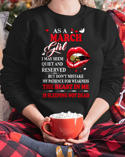 MARCH GIRL – THE BEAST IN ME IS SLEEPING, NOT DEAD – LIPS & BULLET GRAPHIC T-SHIRT FOR WOMEN - MTNN03 (SKU2607-146-03)