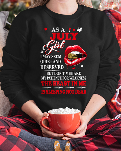JULY GIRL – THE BEAST IN ME IS SLEEPING, NOT DEAD – LIPS & BULLET GRAPHIC T-SHIRT FOR WOMEN - MTNN07 (SKU2607-146-07)