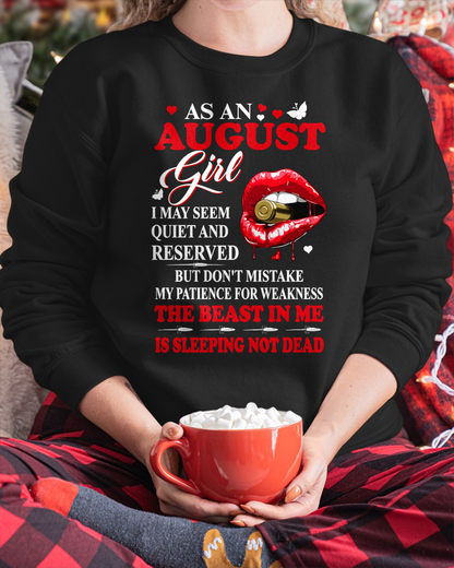 AUGUST GIRL – THE BEAST IN ME IS SLEEPING, NOT DEAD – LIPS & BULLET GRAPHIC T-SHIRT FOR WOMEN - MTNN08 (SKU2607-146-08)