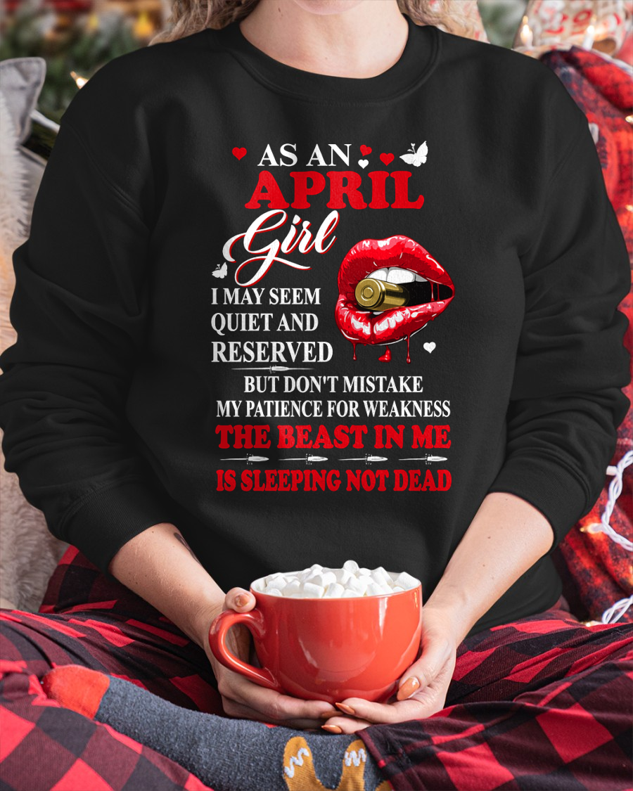 APRIL GIRL – THE BEAST IN ME IS SLEEPING, NOT DEAD – LIPS & BULLET GRAPHIC T-SHIRT FOR WOMEN - MTNN04 (SKU2607-146-04)