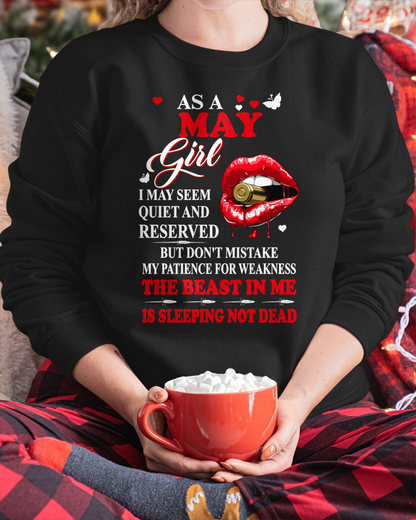 MAY GIRL – THE BEAST IN ME IS SLEEPING, NOT DEAD – LIPS & BULLET GRAPHIC T-SHIRT FOR WOMEN - MTNN05 (SKU2607-146-05)