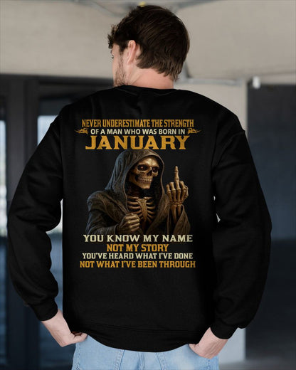 JANUARY - NEVER UNDERESTIMATE - BIRTHDAY T-SHIRT FOR MEN - MTNN01 (SKU26T-01-06-01)