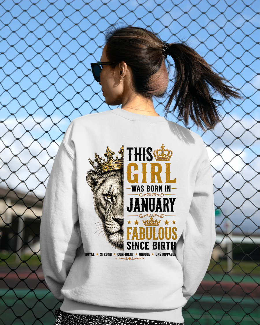 January – This Girl Was Born Fabulous – Lion Girl Strength - T-Shirt For Women - MTNN01 (SKU2605-193-01)