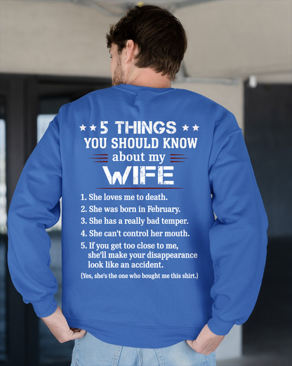 FEBRUARY – 5 THINGS YOU SHOULD KNOW ABOUT MY WIFE - T-SHIRT FROM WIFE - MTNN02 (SKU2606-283-02)