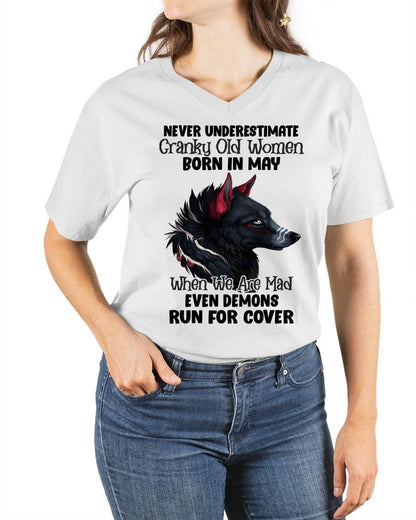 Never Underestimate Cranky Old Women Born In May – Birthday T-Shirt for Women - MTNN05 (SKU2603-45-05)
