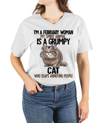 FEBRUARY - MY SPIRIT ANIMAL IS A GRUMPY CAT - BIRTHDAY SHIRT FOR WOMEN - MTNN02 (SKU12-278-02)