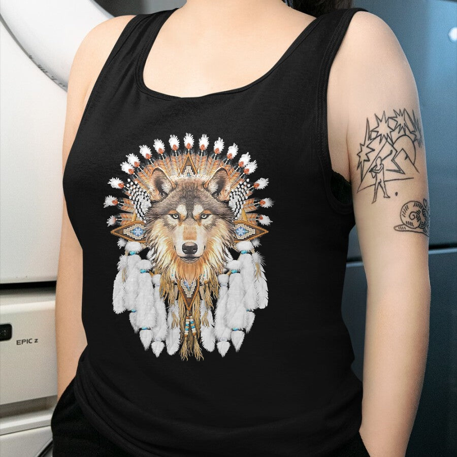 Native American T-Shirts, Vintage Native American Unisex T-Shirt/Hoodie/Sweatshirt HLT00 - Native American Wolf Feather T-Shirt (1)