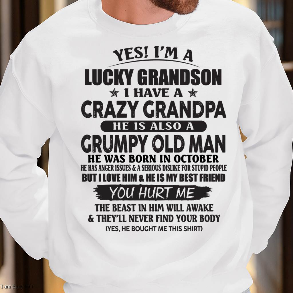 OCTOBER - LUCKY GRANDSON OF CRAZY GRANDPA -  PERFECT GIFT FROM GRANDPA - MTNN10 (SKU12-145-10)