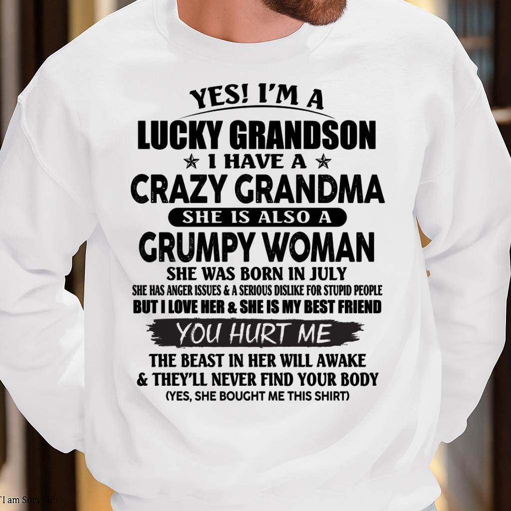 JULY - LUCKY GRANDSON OF CRAZY GRANDMA -  PERFECT GIFT FROM GRANDMA - HNDS07 (SKU12-113-07)