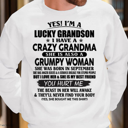 SEPTEMBER - LUCKY GRANDSON OF CRAZY GRANDMA -  PERFECT GIFT FROM GRANDMA - MTNN09 (SKU12-113-09)
