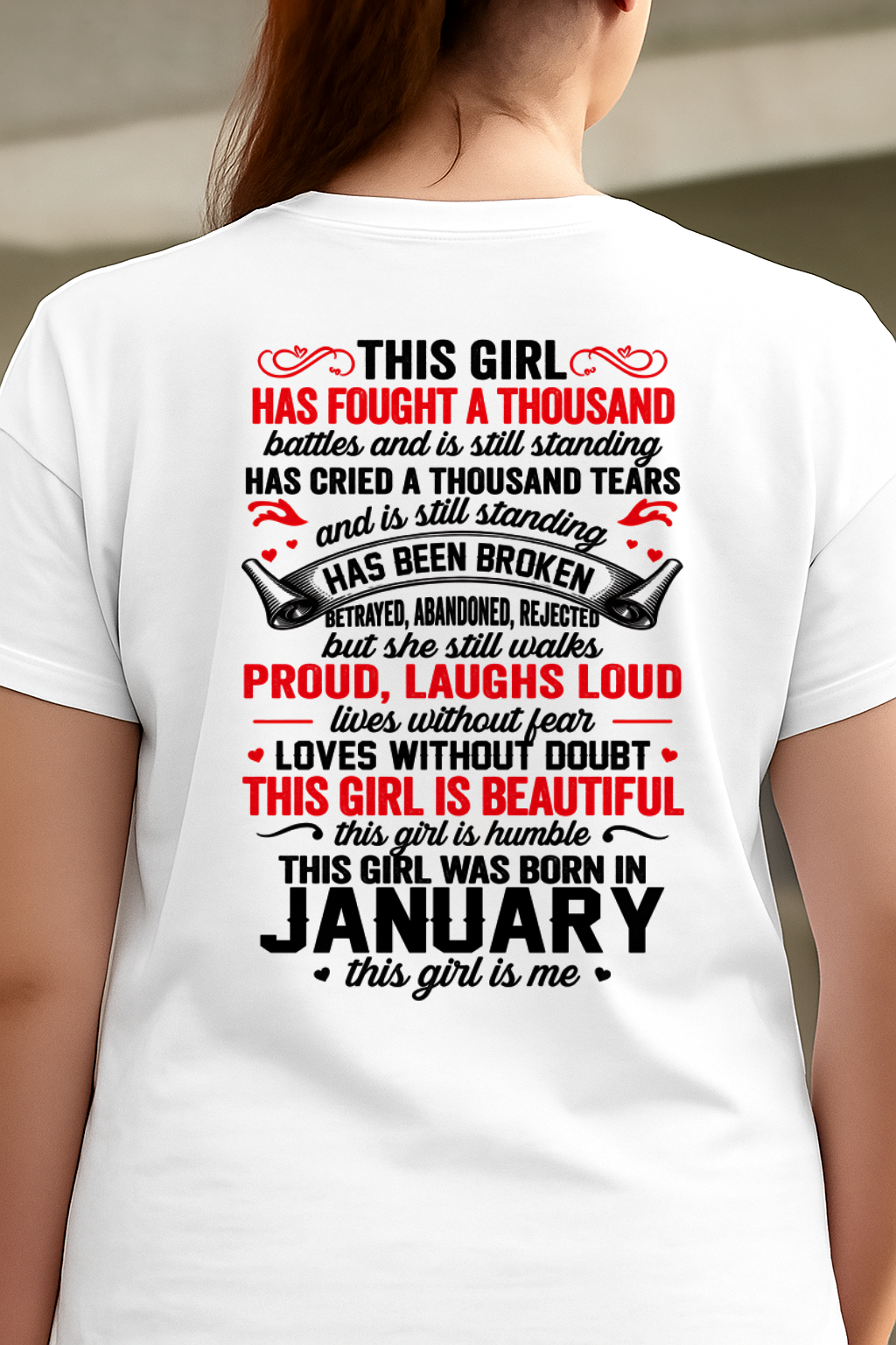 JANUARY – BEAUTIFUL, STRONG & UNBREAKABLE – T-SHIRT FOR WOMEN – MTNN01 (SKU2609-116-01)