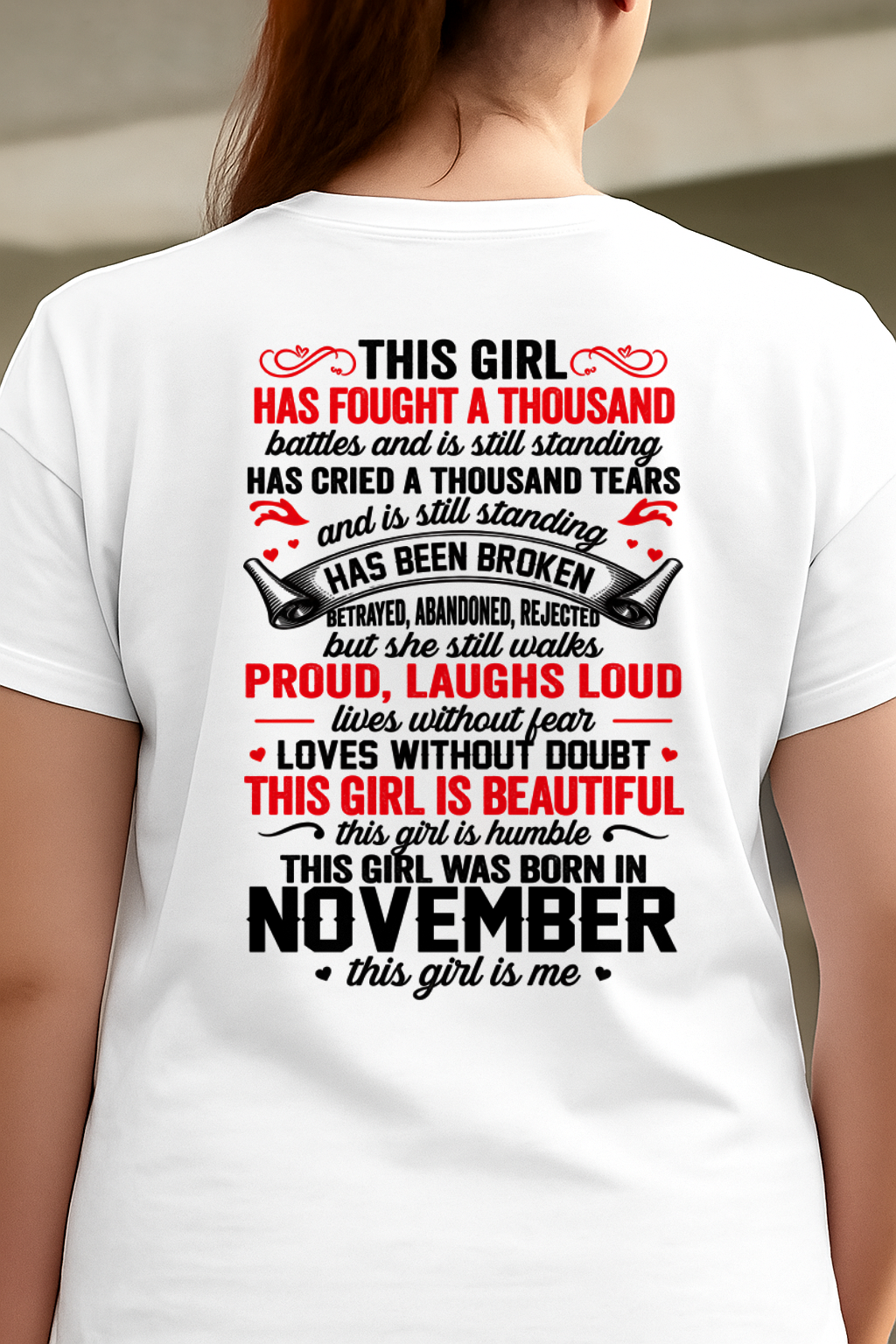 NOVEMBER – BEAUTIFUL, STRONG & UNBREAKABLE – T-SHIRT FOR WOMEN – MTNN11 (SKU2609-116-11)