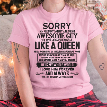 Sorry I am already taken by a freaking awesome guy - Gift for Wife From Husband - HNDS00 (SKU08-25-00)