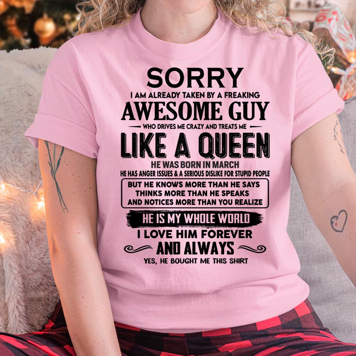 March - Sorry I am already taken by a freaking awesome guy - Gift for Wife From Husband - HNDS03 (SKU-SRG-03)