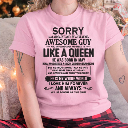 May - Sorry I am already taken by a freaking awesome guy - Gift for Wife From Husband - HNDS05 (SKU08-25-05)