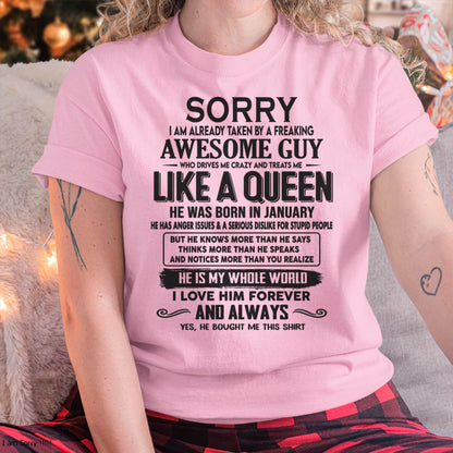 January - Sorry I am already taken by a freaking awesome guy - Gift for Wife From Husband - HNDS01 (SKU08-25-01)