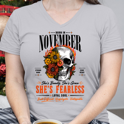 NOVEMBER – SHE’S FEARLESS – BEAUTY & GRACE WOMEN TEE - T-SHIRT FOR WOMEN - MTNN11 (SKU2605-389-11)