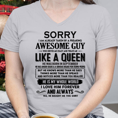 September - Sorry I am already taken by a freaking awesome guy - Gift for Wife From Husband - HNDS09 (SKU-SRG-09)